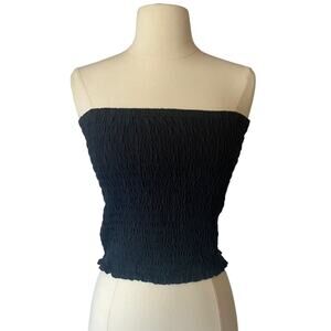 J.Crew Black Ruched Cropped Top Sleeveless Stretchy Elastic Band Ruffles Sz XS